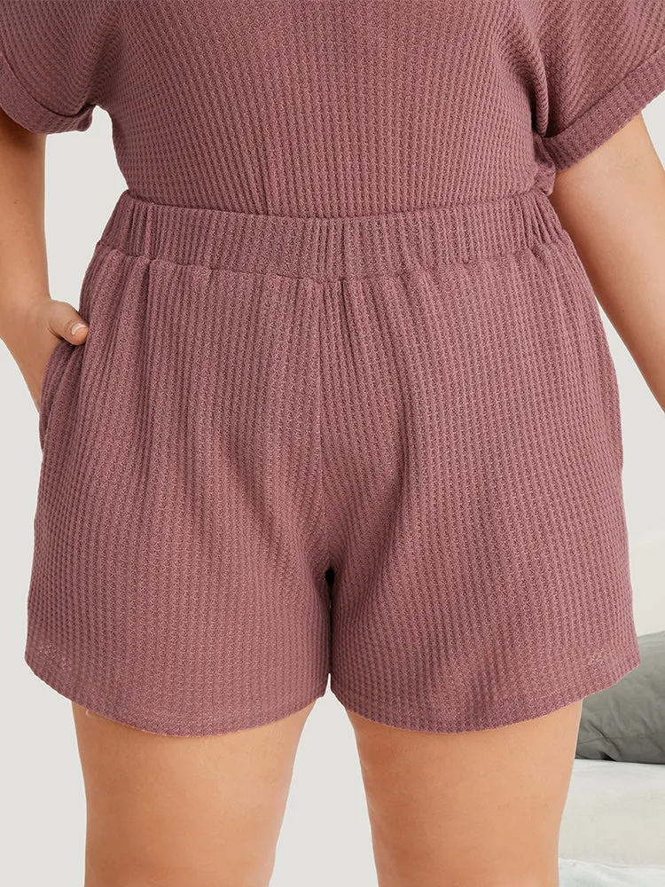 Plain Waffle Knit Sleep Elastic Waist Shorts sold by Bloomchic