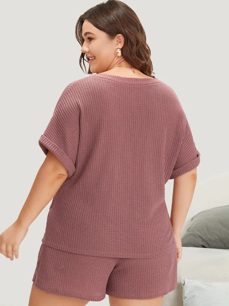 Waffle Knit Notched Roll Batwing Sleeve Sleep Top sold by Bloomchic product image thumbnail 2