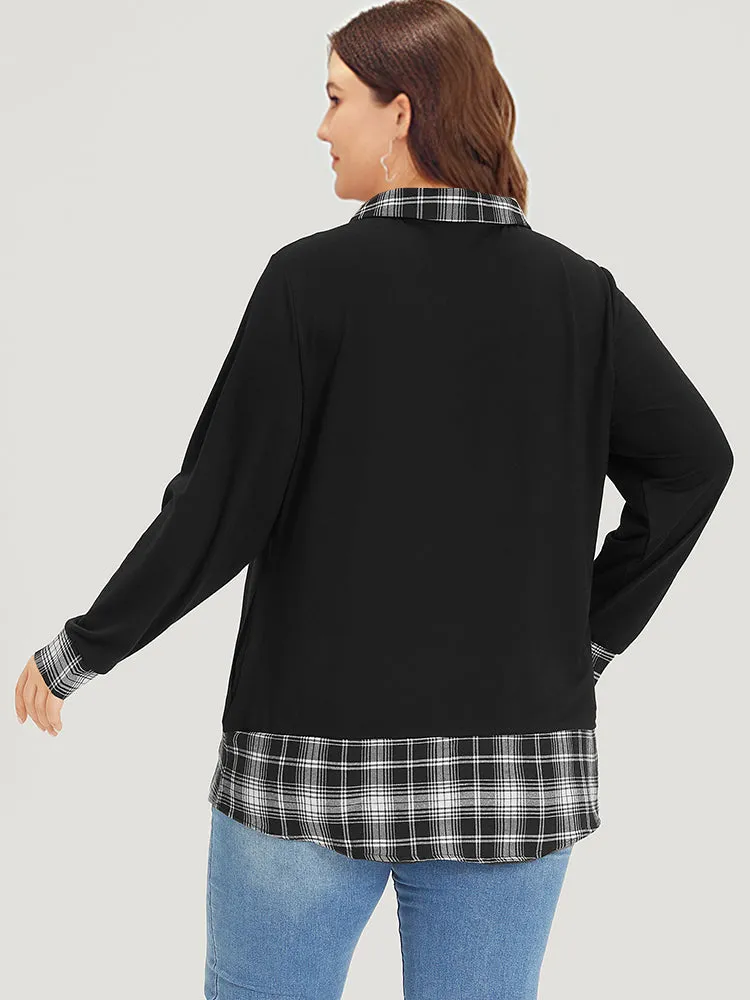 Plaid Patchwork Shirt Collar Arc Hem Sweatshirt sold by Bloomchic product image thumbnail 4