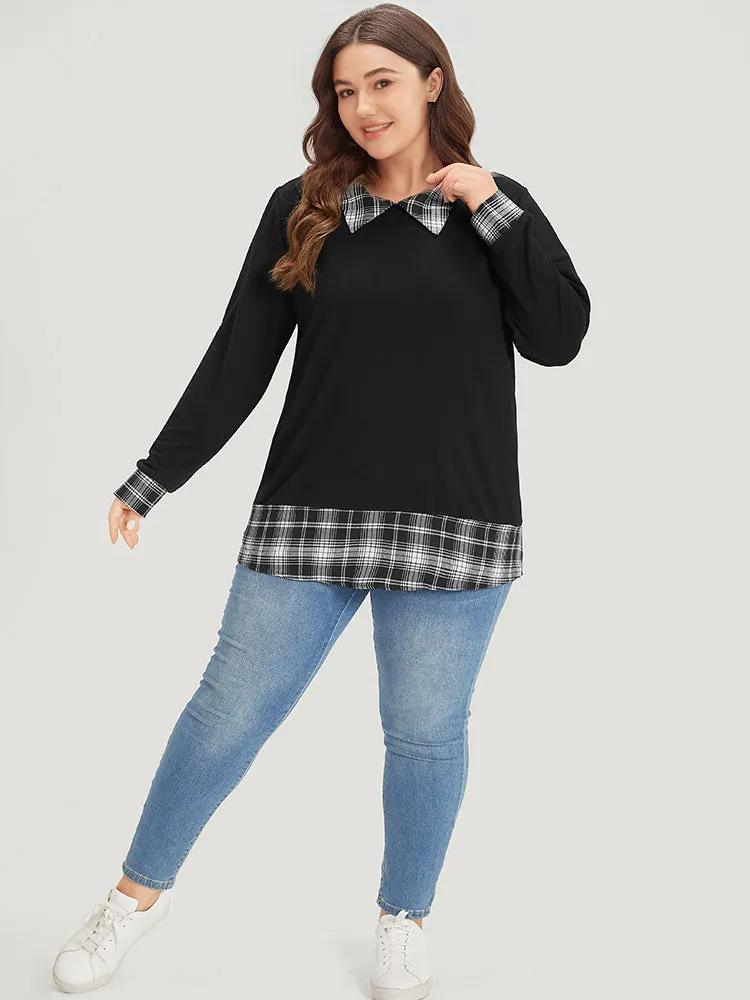 Plaid Patchwork Shirt Collar Arc Hem Sweatshirt sold by Bloomchic product image thumbnail 5