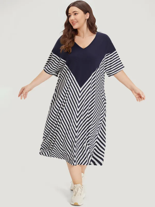 Supersoft Essentials Striped Patchwork Pocket Batwing Sleeve Dress sold by Bloomchic