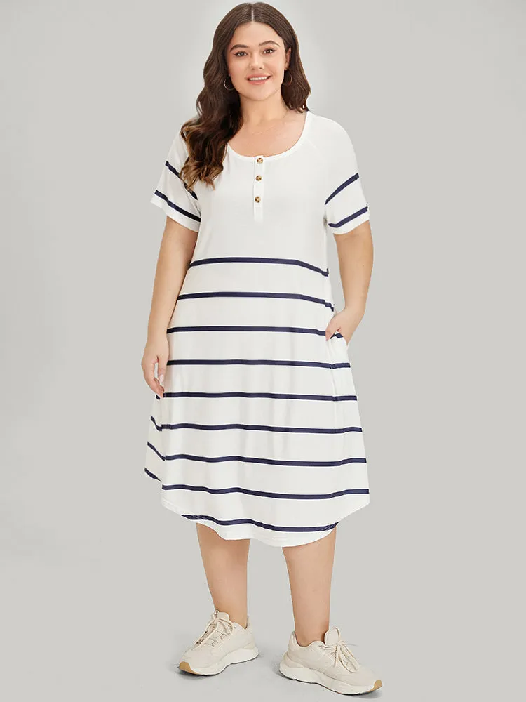 Striped Button Through Pocket Raglan Sleeve Dress sold by Bloomchic