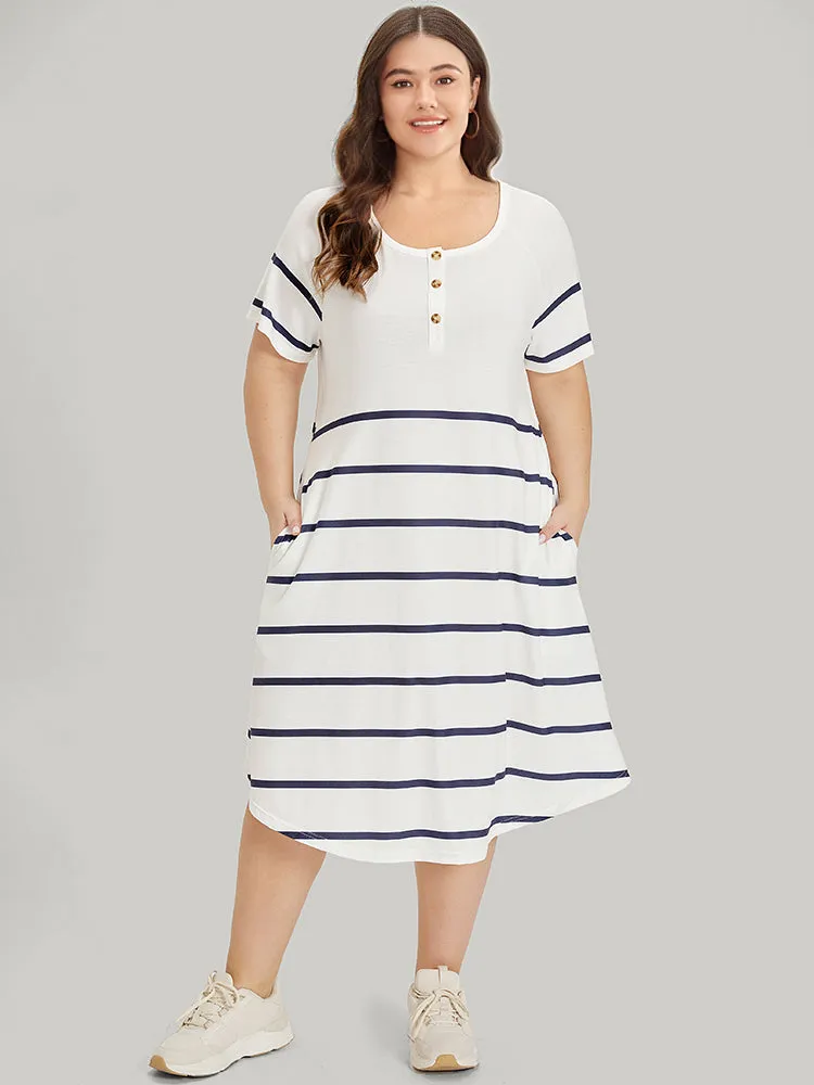 Striped Button Through Pocket Raglan Sleeve Dress sold by Bloomchic product image thumbnail 2