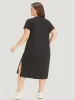 Letter & Guitar Print Pocket Split Side Dress sold by Bloomchic