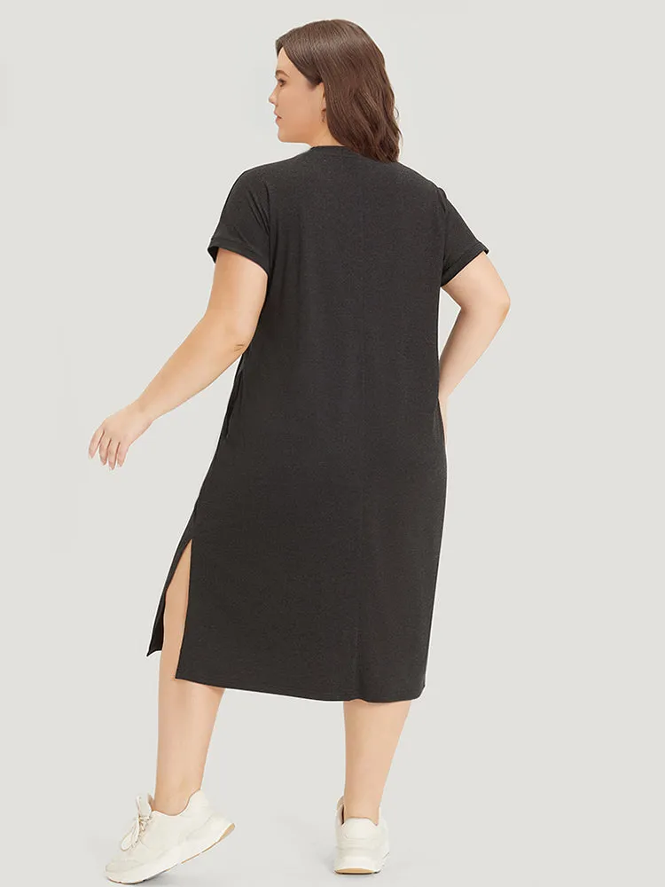 Letter & Guitar Print Pocket Split Side Dress sold by Bloomchic product image thumbnail 4