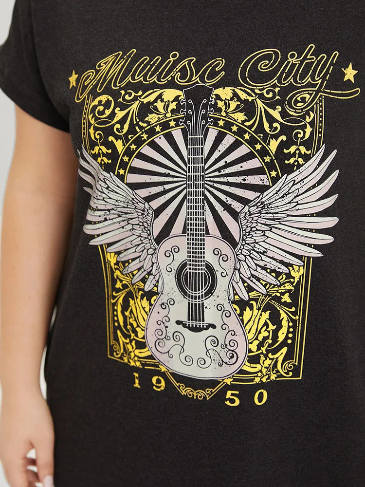 Letter & Guitar Print Pocket Split Side Dress sold by Bloomchic product image thumbnail 5