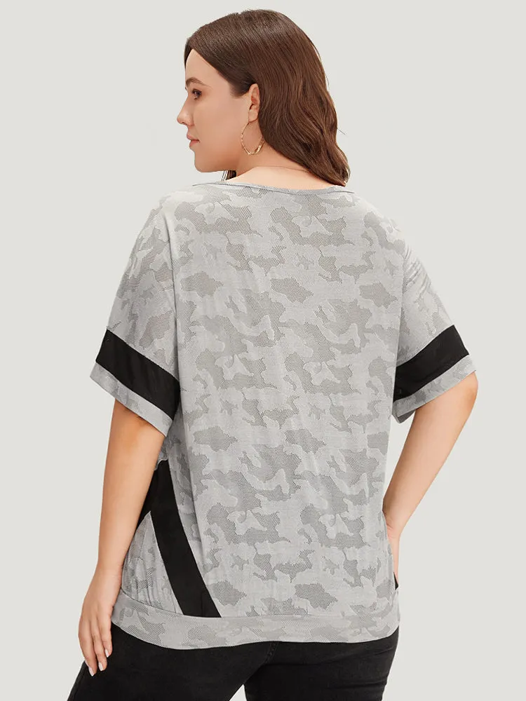 Camo Contrast Patchwork Dolman Sleeve T-shirt sold by Bloomchic product image thumbnail 5