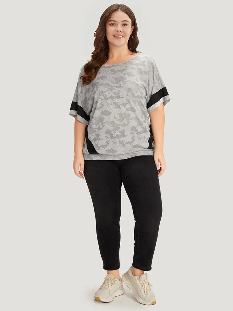 Camo Contrast Patchwork Dolman Sleeve T-shirt sold by Bloomchic product image thumbnail 3