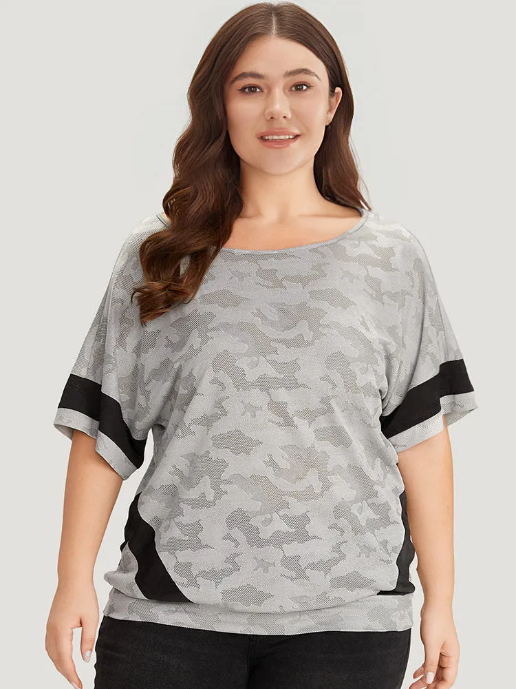Camo Contrast Patchwork Dolman Sleeve T-shirt sold by Bloomchic product image thumbnail 4