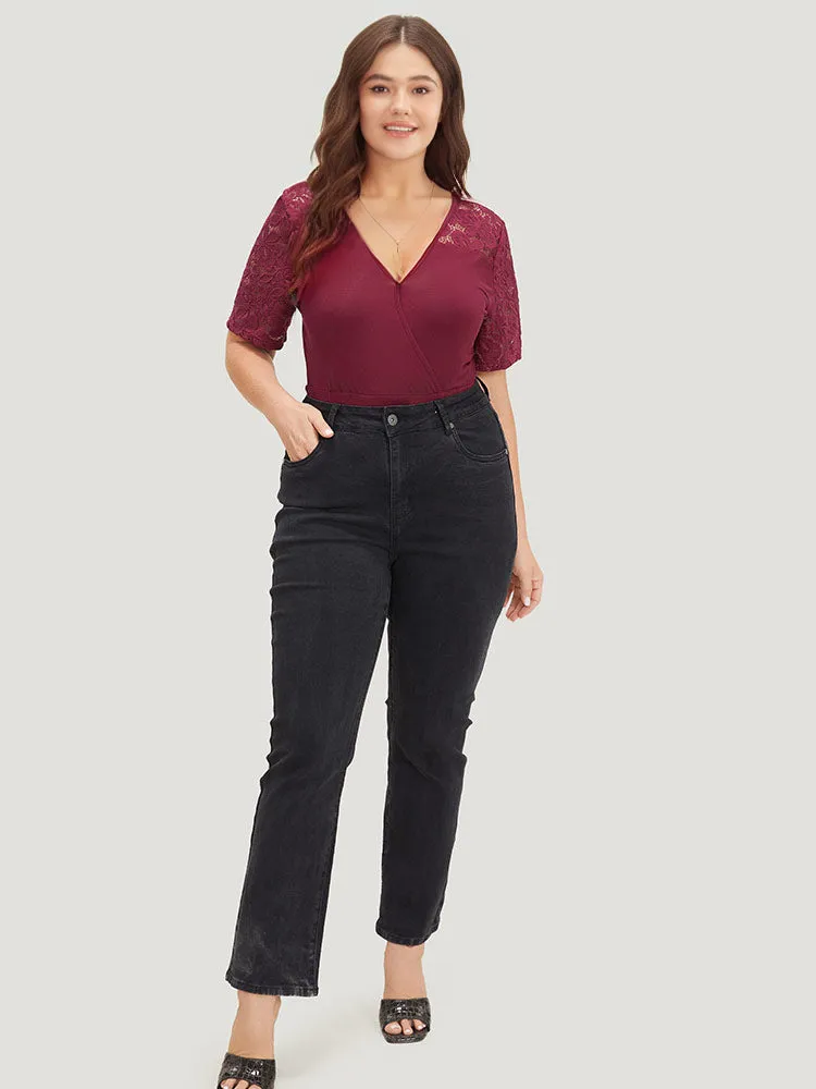 Plain Crochet Lace Mesh Surplice Neck Bodysuit sold by Bloomchic product image thumbnail 2