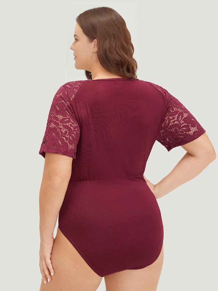 Plain Crochet Lace Mesh Surplice Neck Bodysuit sold by Bloomchic product image thumbnail 4