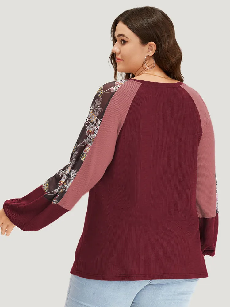 Floral Mesh Patchwork Lantern Sleeve Sweatshirt sold by Bloomchic product image thumbnail 4