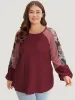 Floral Mesh Patchwork Lantern Sleeve Sweatshirt sold by Bloomchic
