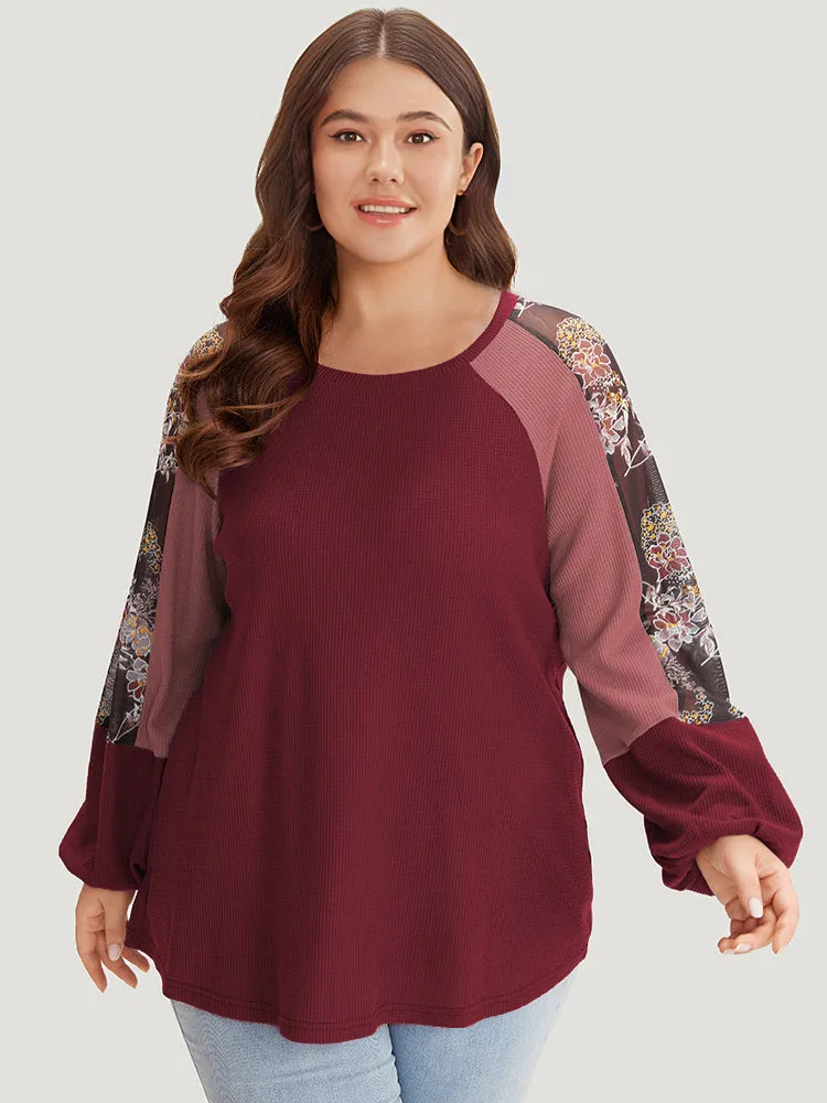 Floral Mesh Patchwork Lantern Sleeve Sweatshirt sold by Bloomchic product image thumbnail 2