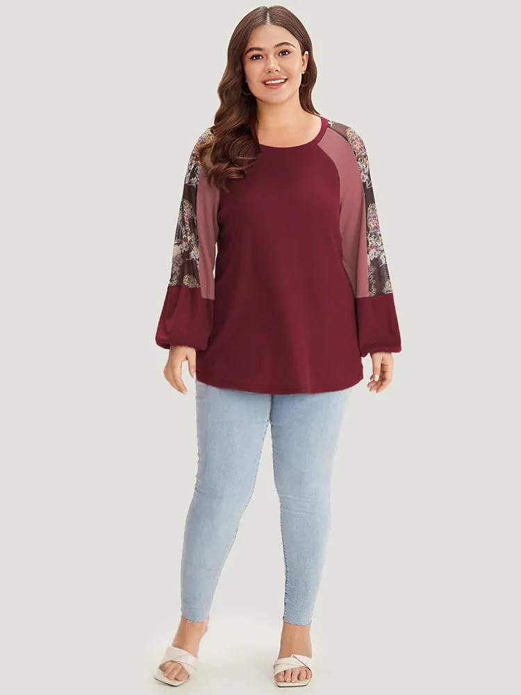 Floral Mesh Patchwork Lantern Sleeve Sweatshirt sold by Bloomchic product image thumbnail 5