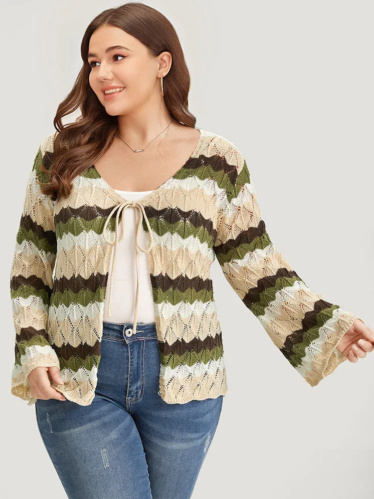 Colorblock Contrast Eyelet Bell Sleeve Ties Cardigan sold by Bloomchic product image thumbnail 5