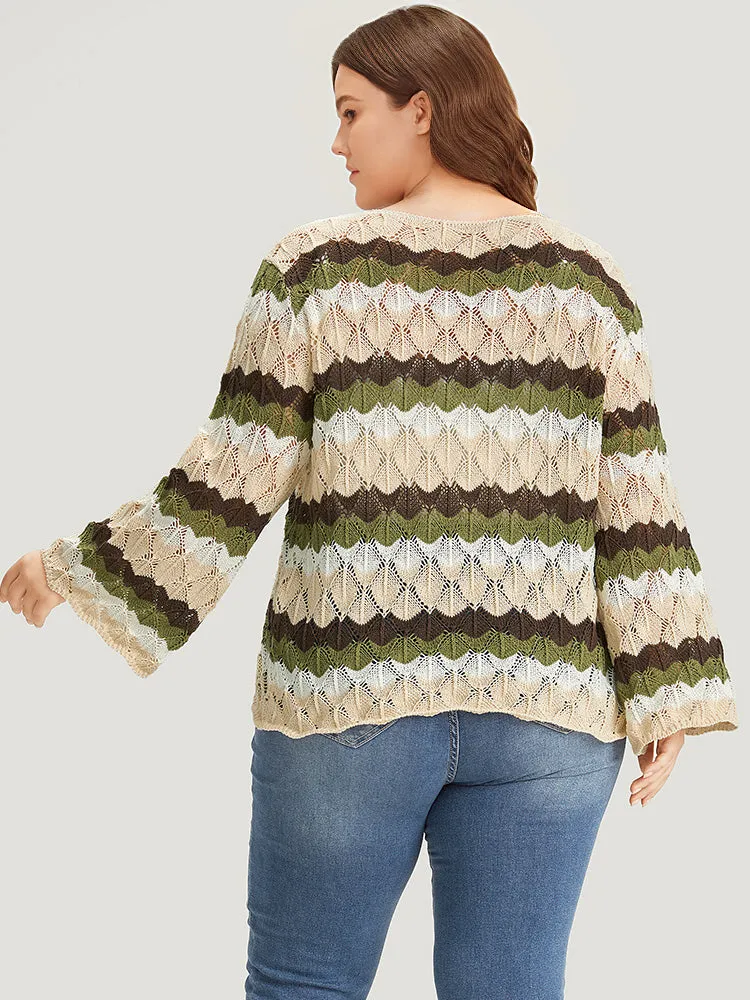 Colorblock Contrast Eyelet Bell Sleeve Ties Cardigan sold by Bloomchic product image thumbnail 2