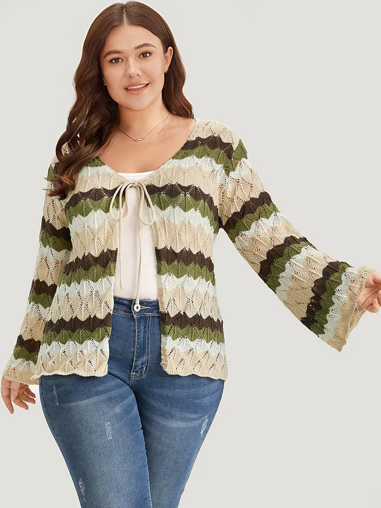 Colorblock Contrast Eyelet Bell Sleeve Ties Cardigan sold by Bloomchic product image thumbnail 3