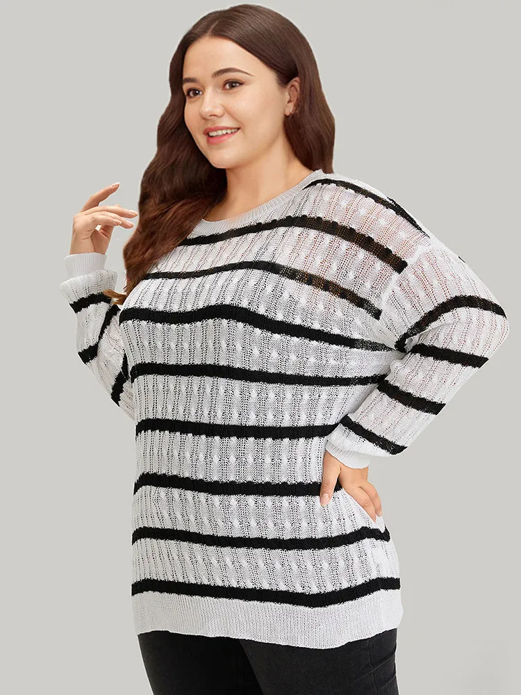 Striped Cable Knit Drop Shoulder Pullover sold by Bloomchic product image thumbnail 4