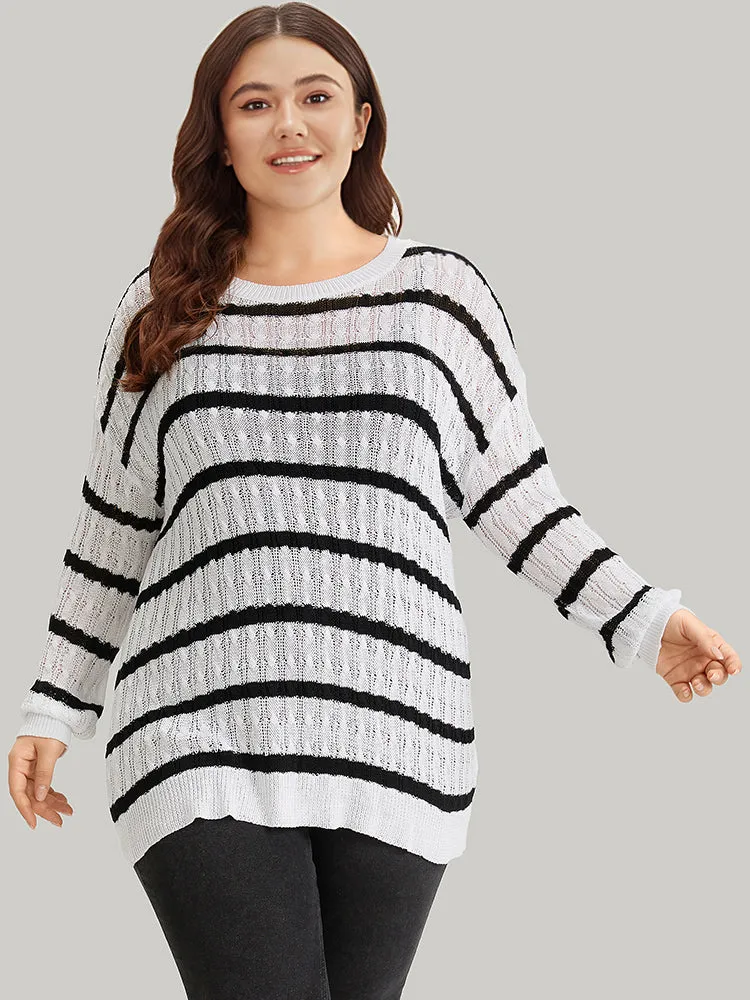 Striped Cable Knit Drop Shoulder Pullover sold by Bloomchic product image thumbnail 5