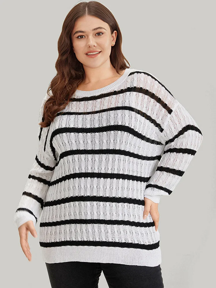 Striped Cable Knit Drop Shoulder Pullover sold by Bloomchic product image thumbnail 2
