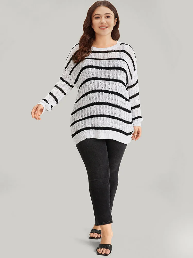 Striped Cable Knit Drop Shoulder Pullover sold by Bloomchic product image thumbnail 3