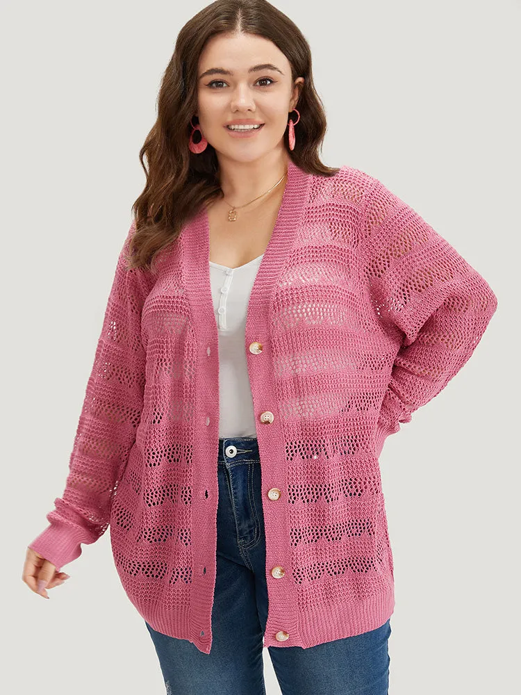 Solid Hollow Out Button Through Bodycon Cardigan sold by Bloomchic