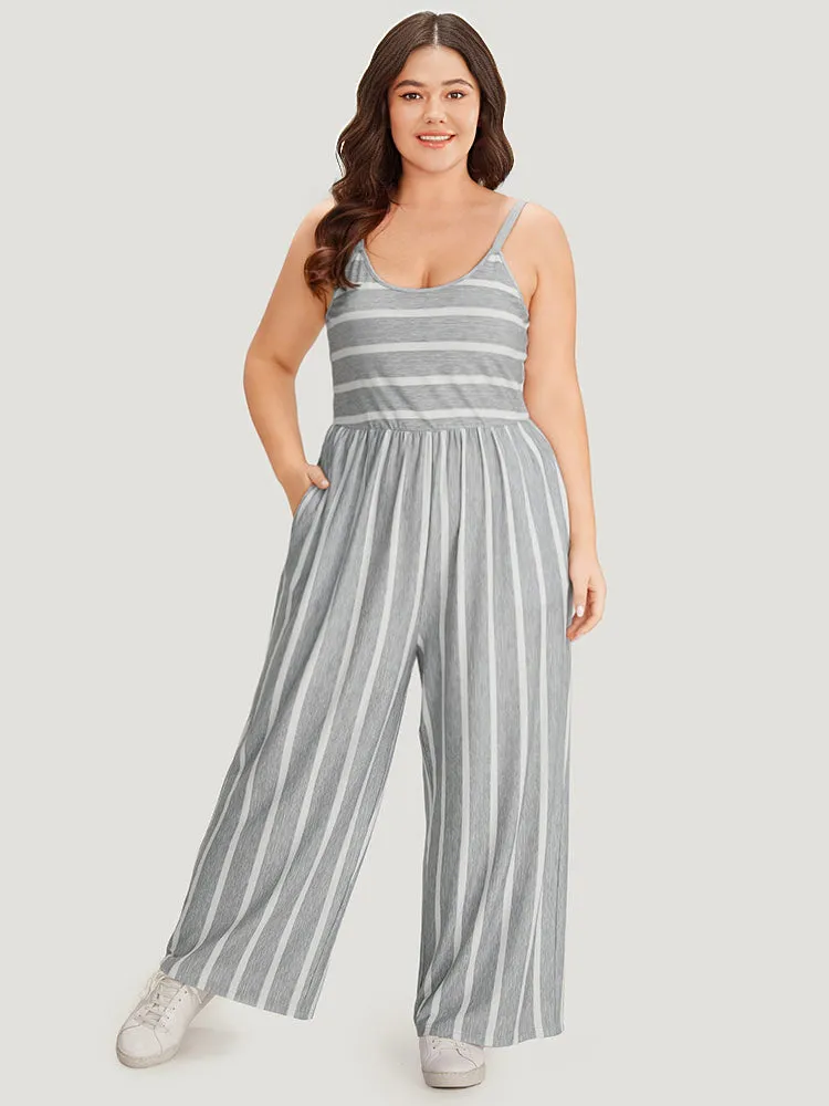 Striped Pocket Elastic Waist Cami Jumpsuit sold by Bloomchic