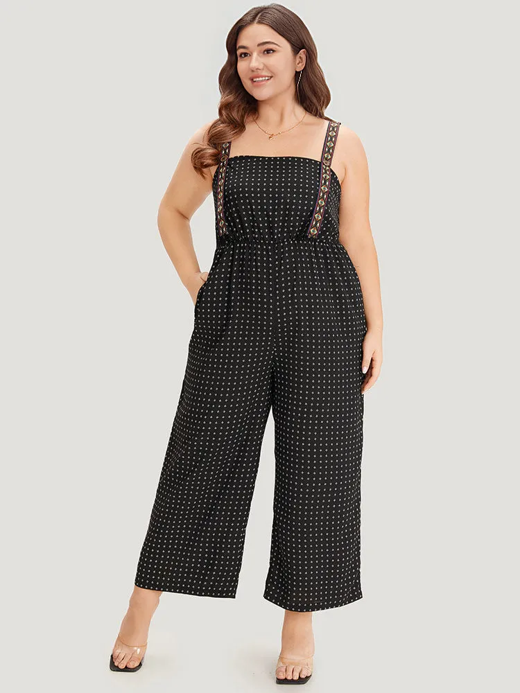Geometric Print Pocket Button Elastic Waist Cami Jumpsuit sold by Bloomchic