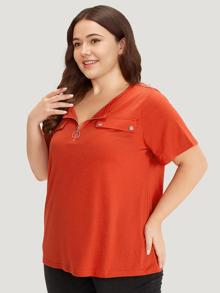 plain Ring Zipper Patchwork T-shirt sold by Bloomchic product image thumbnail 3