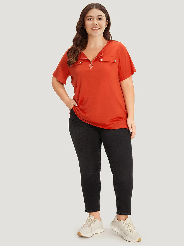 plain Ring Zipper Patchwork T-shirt sold by Bloomchic product image thumbnail 5