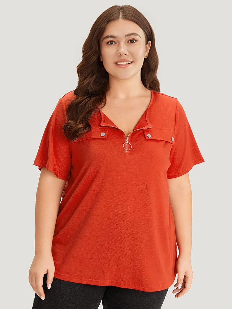 plain Ring Zipper Patchwork T-shirt sold by Bloomchic product image thumbnail 2