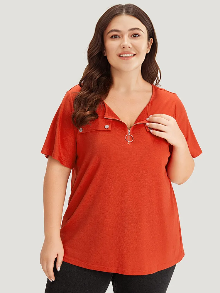 plain Ring Zipper Patchwork T-shirt sold by Bloomchic