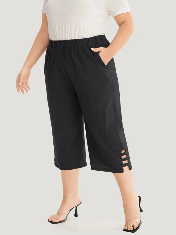 Solid Cut Out Pocket Loose Cropped Pants sold by Bloomchic