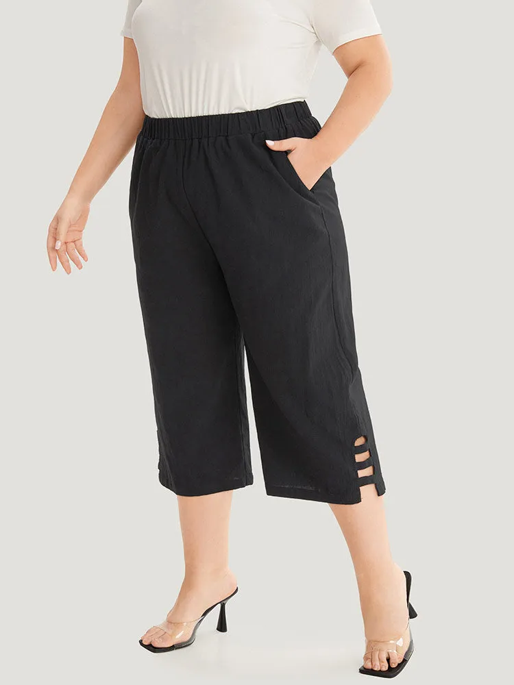 Solid Cut Out Pocket Loose Cropped Pants sold by Bloomchic