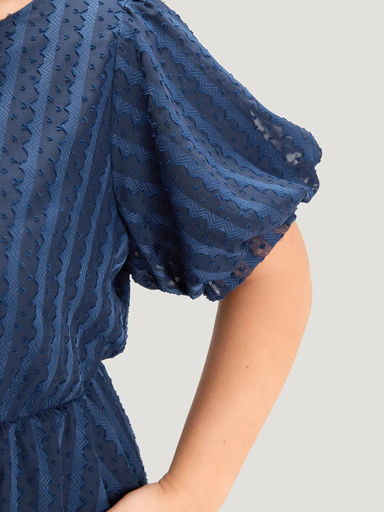 Plain Textured Geometric Pocket Puff Sleeve Mesh Dress sold by Bloomchic product image thumbnail 5