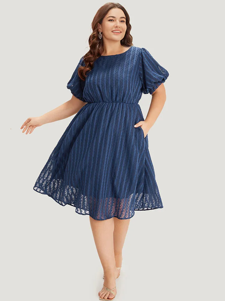 Plain Textured Geometric Pocket Puff Sleeve Mesh Dress sold by Bloomchic product image thumbnail 4