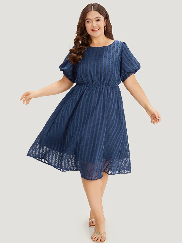 Plain Textured Geometric Pocket Puff Sleeve Mesh Dress sold by Bloomchic