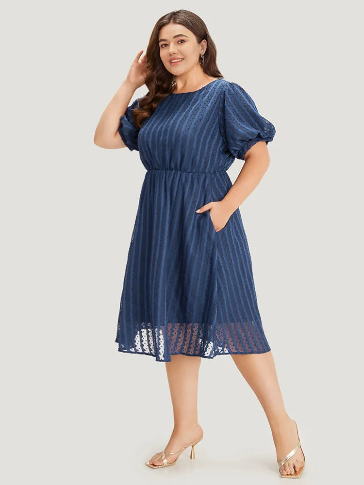 Plain Textured Geometric Pocket Puff Sleeve Mesh Dress sold by Bloomchic product image thumbnail 3