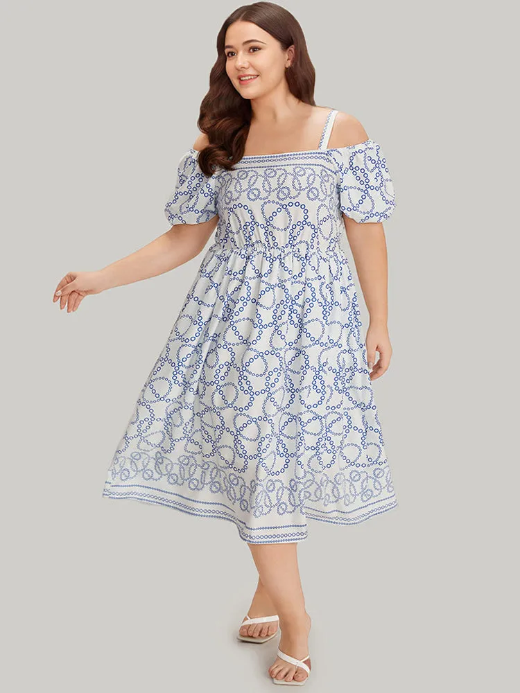 Geometric Print Cold Shoulder Pocket Elastic Waist Dress sold by Bloomchic product image thumbnail 5