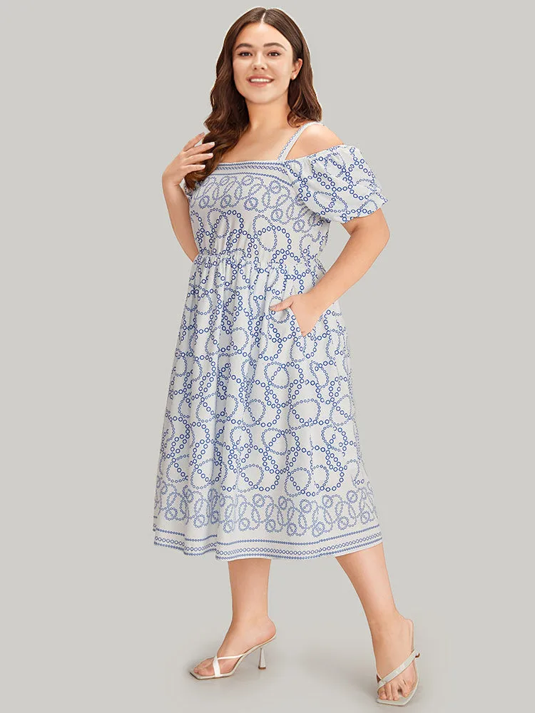 Geometric Print Cold Shoulder Pocket Elastic Waist Dress sold by Bloomchic product image thumbnail 2