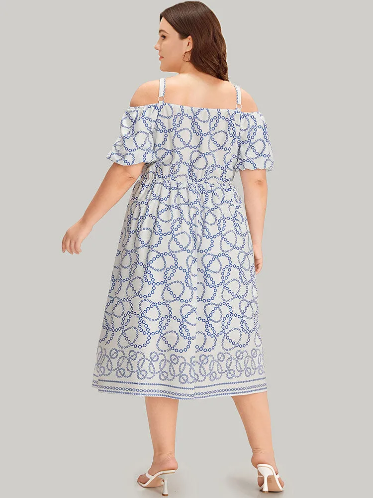 Geometric Print Cold Shoulder Pocket Elastic Waist Dress sold by Bloomchic product image thumbnail 3