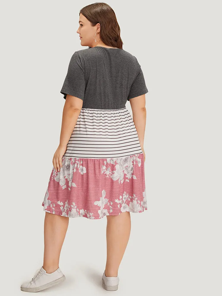 Supersoft Essentials Floral Striped Patchwork Pocket Crew Neck Dress sold by Bloomchic product image thumbnail 4