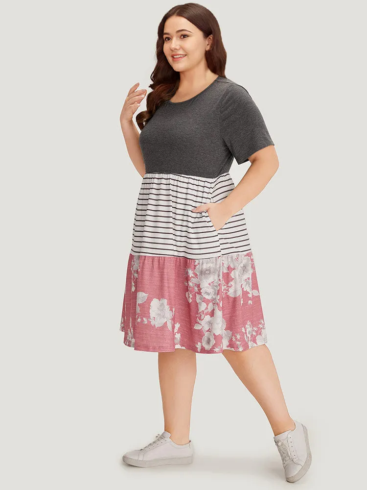 Supersoft Essentials Floral Striped Patchwork Pocket Crew Neck Dress sold by Bloomchic product image thumbnail 3