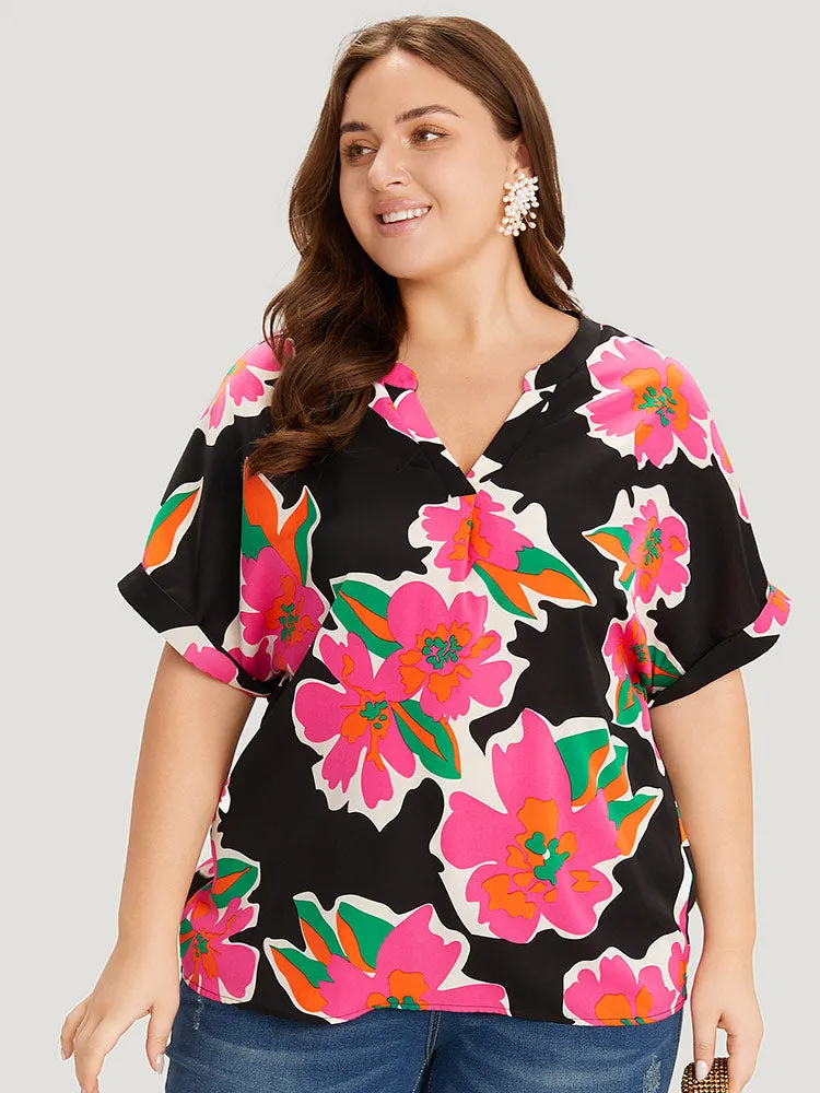 Floral Print Notched Roll Dolman Sleeve Blouse sold by Bloomchic product image thumbnail 5