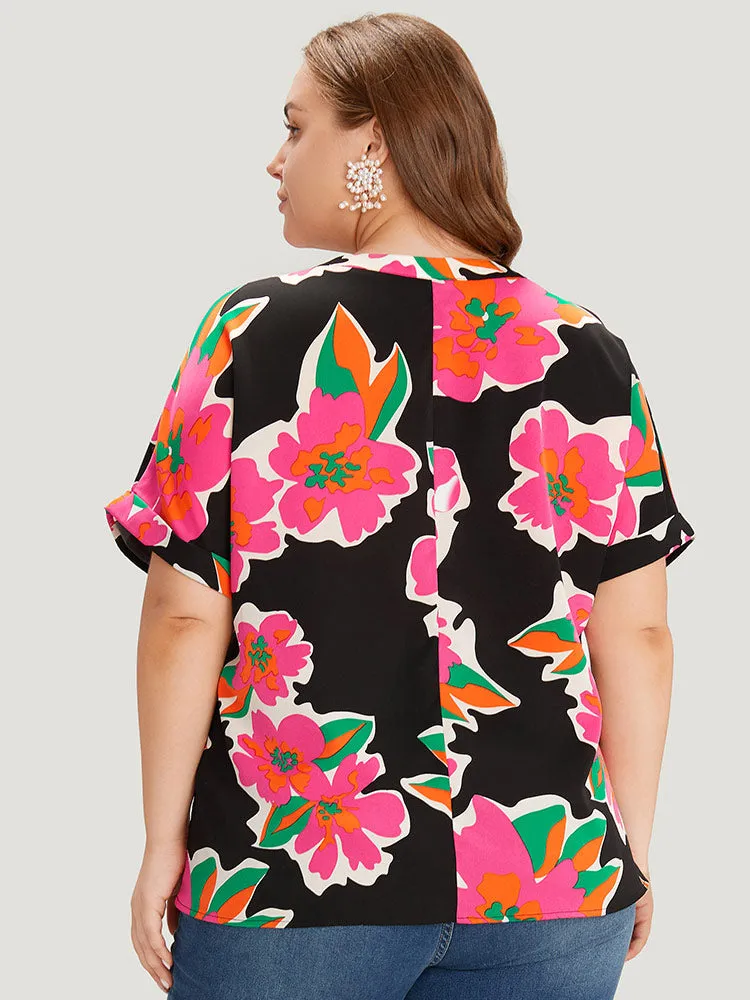 Floral Print Notched Roll Dolman Sleeve Blouse sold by Bloomchic product image thumbnail 2