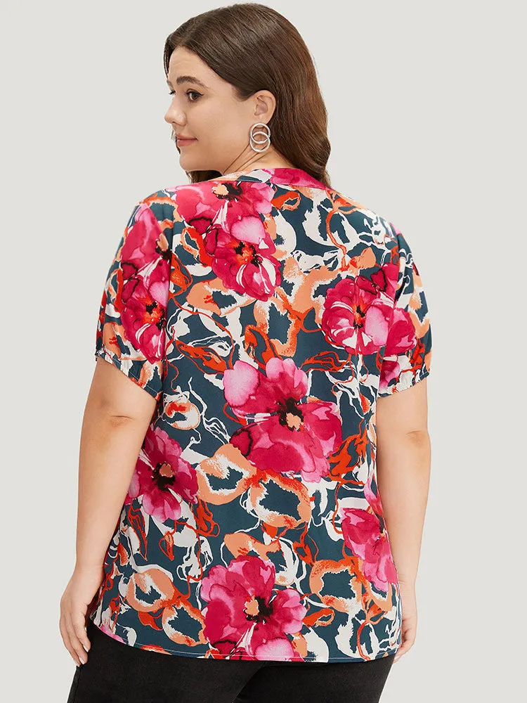 Floral Print Notched Lantern Sleeve Blouse sold by Bloomchic product image thumbnail 5