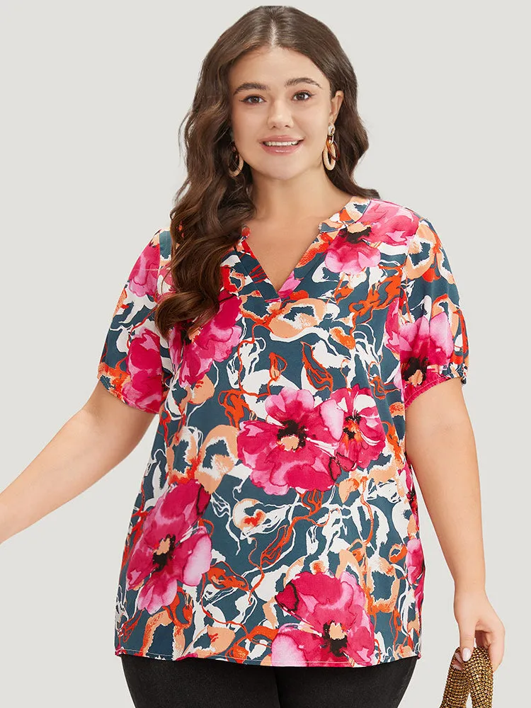 Floral Print Notched Lantern Sleeve Blouse sold by Bloomchic product image thumbnail 2