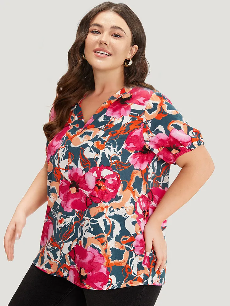 Floral Print Notched Lantern Sleeve Blouse sold by Bloomchic product image thumbnail 3