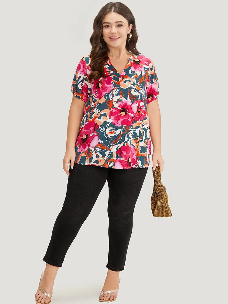 Floral Print Notched Lantern Sleeve Blouse sold by Bloomchic product image thumbnail 4